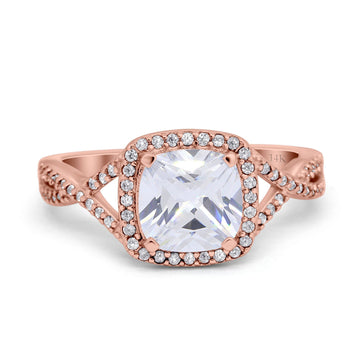 14K Rose Gold Cushion Infinity Shank Wedding Engagement Ring Round Simulated Cubic Zirconia